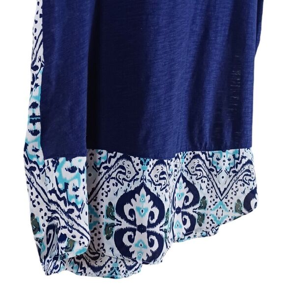 Express Women's Boho Blue Semi Sheer Layered Short Sleeve Ikat Hem Top Size M - Picture 5 of 8